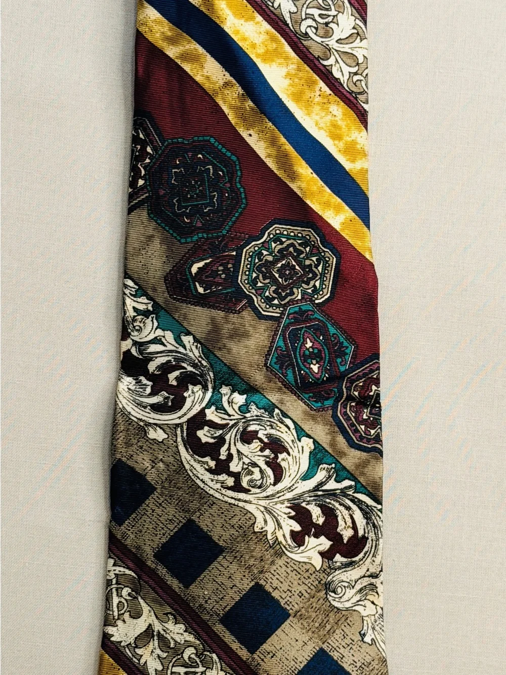 Givenchy Burgundy Navy Gold Patterned Silk Tie